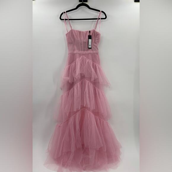 BCBGMAXAZRIA Corset Tulle Gown in Pink Tint - Picture 9 of 10